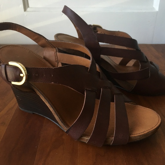 Franco Sarto Brown Leather Wedge Sandals 9.5 - Picture 2 of 7